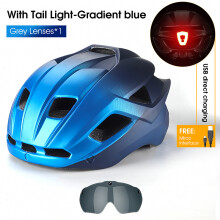 West Biking fietshelm, blauwe lens, met achterlicht en vizier voor mountainbike en scooter