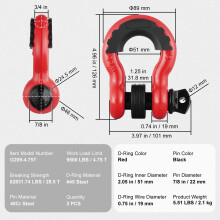 SucceBuy Lot de 2 Manilles en D, Acier Allié, Résistance 4,75T, Rouge, Pour Récupération Tout-Terrain