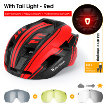 West Biking Fietshelm, met achterlicht en rood vizier met 3 lenzen, voor mountainbike en scooter