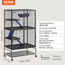 SucceBuy Cage pour petits animaux, 36x24x63inch, 4 plateformes, métal avec roulettes
