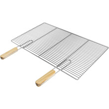 ECD Germany grelha de churrasco retangular em aço inoxidável 67 x 40 cm com 2 pegas de madeira