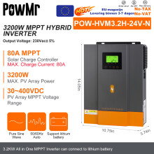 PowMr Onduleur Solaire Hybride 3.2kVA 24V, Pur Sinus 220-240V, ContrĂ´leur MPPT 80A, Sans WIFI