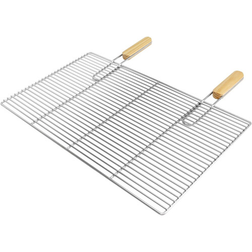 ECD Germany grelha de churrasco retangular em aço inoxidável 67 x 40 cm com 2 pegas de madeira 1