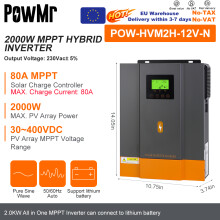 PowMr Onduleur Solaire Hybride 2kVA 12V 220-240V, Pur Sinus, ContrĂ´leur MPPT 80A, Avec WIFI