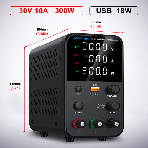 Wanptek Alimentation de Laboratoire DC, 30V 10A, Réglable avec Encodeur USB