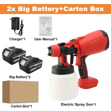 Pistolet à peinture électrique sans fil, 1000 ml, haute puissance, pour batterie Makita 18V, Rouge avec 2 grosses batteries