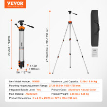 SucceBuy Trépied Télescopique pour Laser, Aluminium, Hauteur Réglable 104-343 cm avec Niveau à Bulle