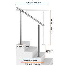 SucceBuy Garde-corps pour escalier extérieur, Acier inoxydable, Argent, 1000 x 87 x 1060 mm
