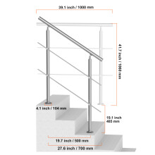SucceBuy Main Courante pour Escalier Extérieur, Acier Inoxydable, Couleur Argent, 1000 x 87 x 1060 mm