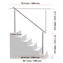 SucceBuy Garde-corps pour Escalier Extérieur, Acier Inoxydable Argent, Double Colonne avec Kit d'Installation