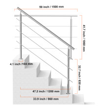 SucceBuy Garde-corps pour escalier extérieur, Acier inoxydable, Couleur Argent, 1000 x 87 x 1060 mm