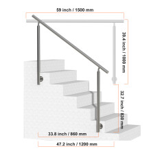 SucceBuy Main courante pour escalier extérieur, Acier inoxydable, Argent, 1000 x 87 x 1060 mm