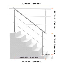 SucceBuy Garde-corps pour escalier extérieur, Acier inoxydable, Argent, Double poteau avec kit d'installation