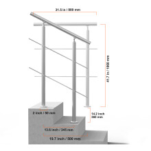 SucceBuy Garde-corps pour escalier extérieur, Acier inoxydable, Argent, 1000 x 87 x 1060 mm