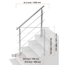 SucceBuy Garde-corps pour escalier extérieur, Acier inoxydable, Argent, 1000 x 87 x 1060 mm