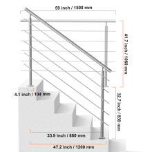SucceBuy Garde-corps pour escalier extérieur, Acier inoxydable, Couleur Argent, avec kit d'installation