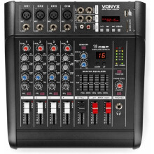 Vonyx AM5A, misturador amplificado de 5 canais, Bluetooth e DSP, 2 x 500 W, para artistas de palco
