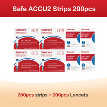 Sinocare Safe ACCU2 bloedglucosemeter, set van 200 strips, voor thuismonitoring van bloedsuiker