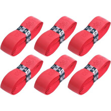 Karakal Super Grip, fita de aderência de poliuretano autoadesiva, conjunto de 6 unidades, vermelho, para badminton, squash e ténis