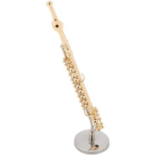 Mini Trompeta em Estojo de Madeira, Réplica em Latão com Banho de Ouro, 15x3.2x3.2cm, Decoração Musical