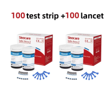 Sinocare Safe Accu2 bloedglucosemeter, set van 100 teststrips en 100 lancetten, voor diabetesmonitoring thuis