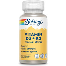 Solaray Vitamina D3 + K2, cápsulas vegetais de 200 mg, sem sabor, conjunto de 120 unidades