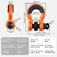 SucceBuy Lot de 2 Manilles en D, Acier 45# Haute Résistance, Orange, pour Récupération Tout-Terrain