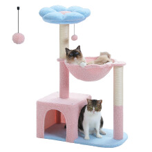 MUTTROS kattentoren met bloemvorm, groot metalen frame, sisal krabpalen en hangmat, roze