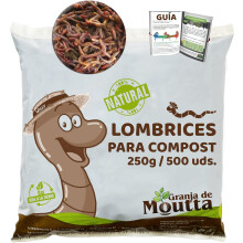Lombrices Eisenia vivas 250g, aproximadamente 500 unidades, para compostagem em jardim