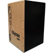 Cajon Flamenco Filigrana Compás, MDF de alta densidade, tampa de abedul de 3mm, preto, com sistema de tensão
