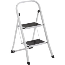Escada dobrável de 2 degraus, aço branco, 82 cm, suporte até 150 kg, para casa