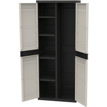 Plastiken Titanium, armário de 2 portas com estantes, 70x44x176 cm, bege e preto