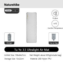 Naturehike opblaasbaar matras, 196x64x7 cm, ultralicht en draagbaar voor kamperen en wandelen
