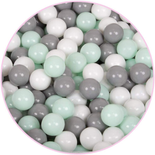 Selonis Piscina de Bolas de Espuma 90x30cm, Conjunto de 200 Bolas, Branco, Cinzento e Menta 1