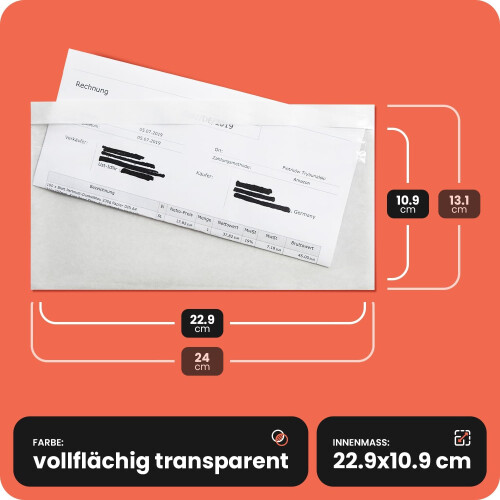 Netuno, conjunto de 250 envelopes portadocumentos DL transparentes, 131x239mm, resistentes 1