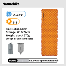 Naturehike opblaasbaar matras, R 5.8, ultralicht en draagbaar voor kamperen en wandelen