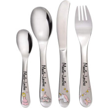 Conjunto de 4 talheres infantis personalizados, motivo Princesa, aço inoxidável