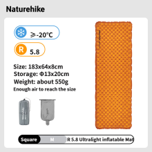 Naturehike opblaasbaar matras, R 5.8, ultralicht en draagbaar voor kamperen en wandelen