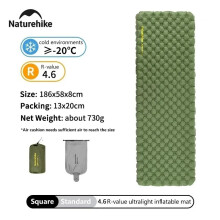 Naturehike opblaasbaar matras, groen, 186x58x8cm, ultralicht en draagbaar voor kamperen en wandelen