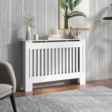 HOMCOM Cobertura de Radiador, 112x19x81 cm, Branco, com prateleira e design de ripas