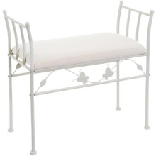 Banqueta de pé de cama, metal branco e tecido de algodão bege, 68x30x64 cm