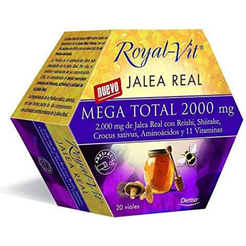 Royal Vit Mega Total, Jalea Real, conjunto de 20 ampolas de 2000 mg