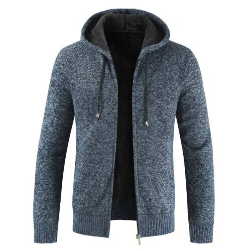 (Blue,L)Pull homme à capuche hiver épais fermeture éclair pull pull à capuche manteau tricot
