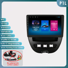 Autoradio Android 14, Écran 10.1 pouces, 4Core 1G 16G, CarPlay et Android Auto, Caméra 360 pour Peugeot 107, Toyota Aygo, Citroën C1