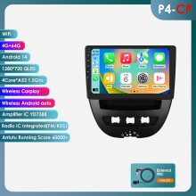 Autoradio Android 14, Écran 10.1 pouces, 4G 4Go 64Go, CarPlay et Android Auto, Caméra 360, pour Peugeot 107, Toyota Aygo, Citroën C1