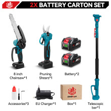 ONEVAN 4-in-1 elektrische kettingzaag, 8 inch zaagset, borstelloze motor, snoeigereedschap voor tuin