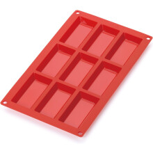 Lékué Molde para pastelaria mini bolo Financier, silicone vermelho, 9 cavidades