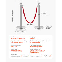 VEVOR Barrières de Contrôle de Foule, Lot de 4 Poteaux en Acier Inoxydable avec 2 Cordes en Velours Argent