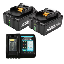 Batterie Lithium Ion 18V 6.0Ah pour Makita BL1830B avec Chargeur, Lot de 2 Batteries et 1 Chargeur