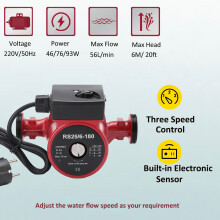 Pompe de circulation d'eau chaude RS25/6-180, 90W 220V, Rouge, pour chauffage au sol et douche